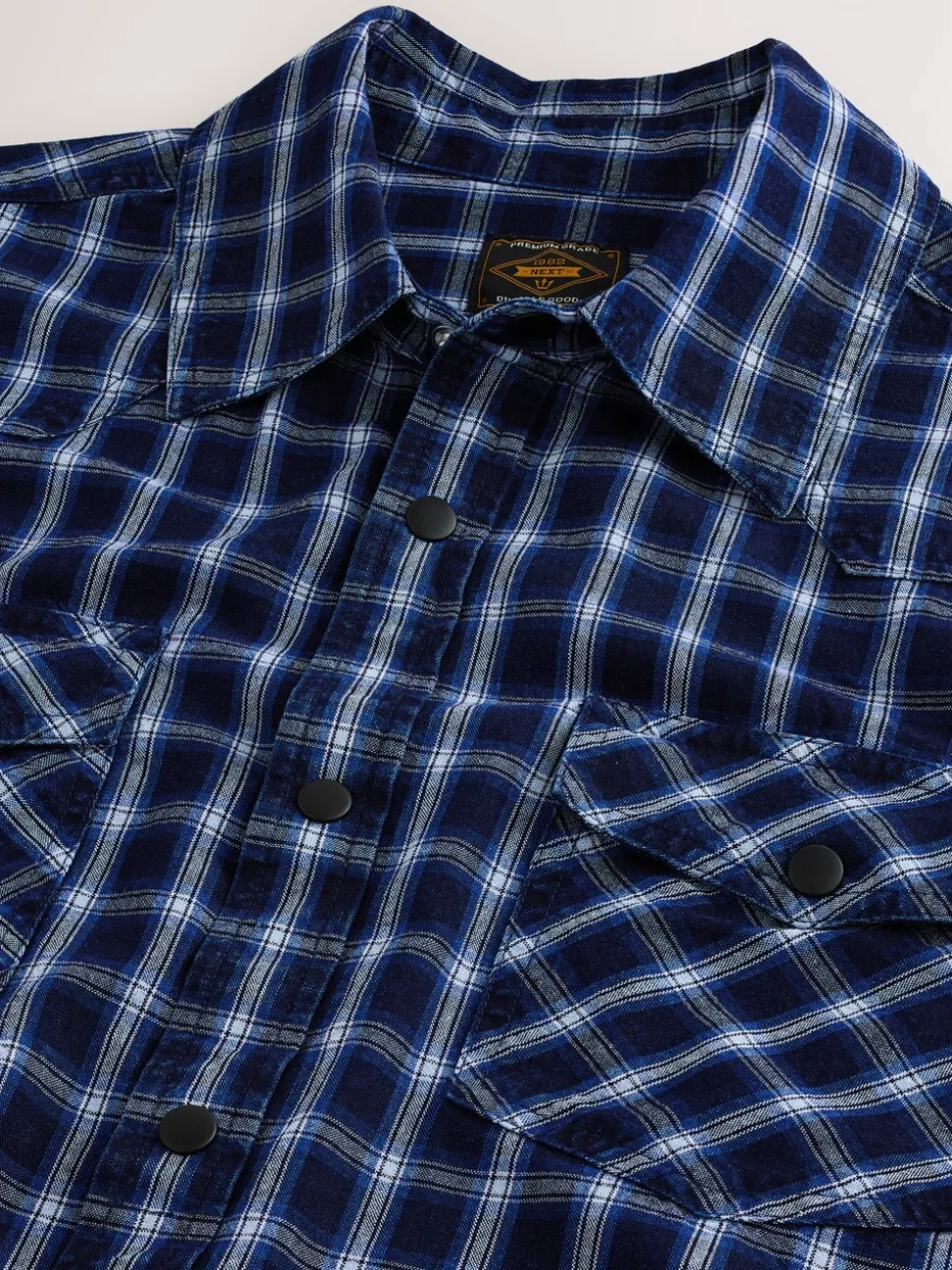 Indigo Blue Western Style Long Sleeve Checked Shirt