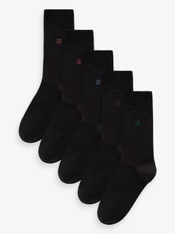 Inital Black Embroidered Lasting Fresh Socks 5 Pack
