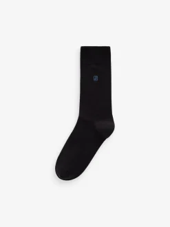 Inital Black Embroidered Lasting Fresh Socks 5 Pack
