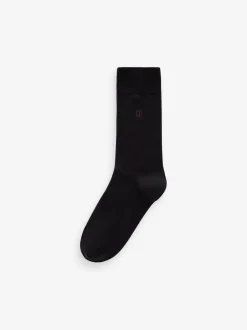 Inital Black Embroidered Lasting Fresh Socks 5 Pack