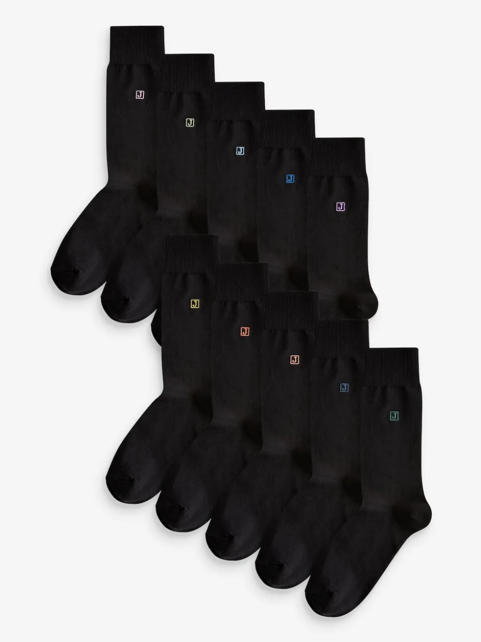 Initials Black Embroidered Lasting Fresh Socks 10 Pack