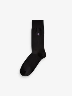 Initials Black Embroidered Lasting Fresh Socks 10 Pack