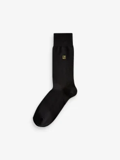 Initials Black Embroidered Lasting Fresh Socks 10 Pack