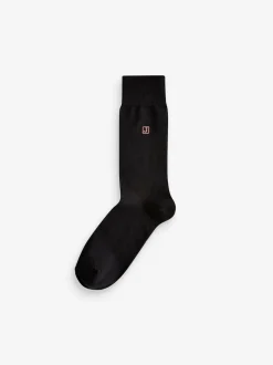 Initials Black Embroidered Lasting Fresh Socks 10 Pack