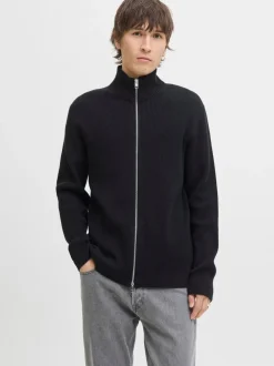 JACK & JONES Black High Neck Knit Cardigan