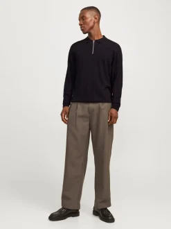JACK & JONES Black Quarter Zip Knitted Polo Shirt