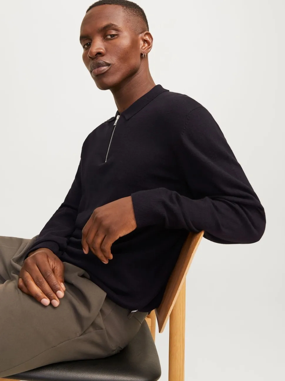 JACK & JONES Black Quarter Zip Knitted Polo Shirt