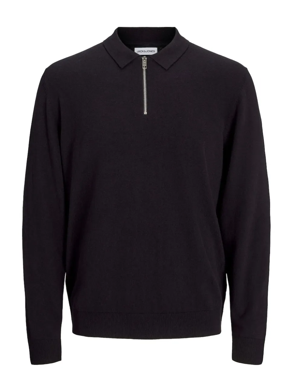 JACK & JONES Black Quarter Zip Knitted Polo Shirt