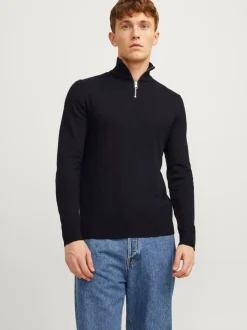JACK & JONES Black Quarter Zip Knitted Jumper