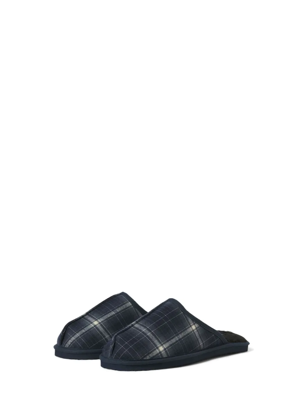 JACK & JONES Blue Check Fleece Lined Mule Slippers
