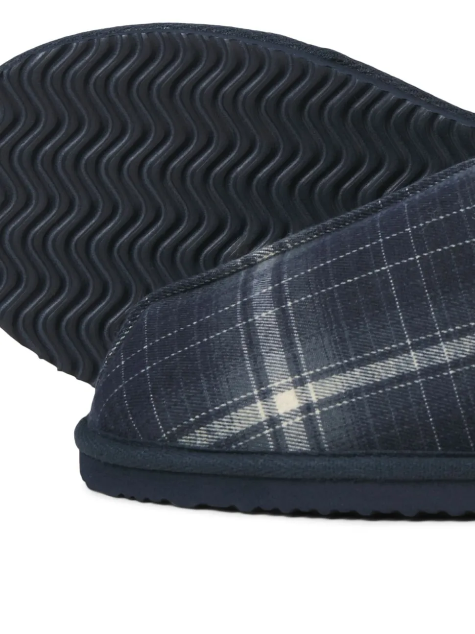 JACK & JONES Blue Check Fleece Lined Mule Slippers