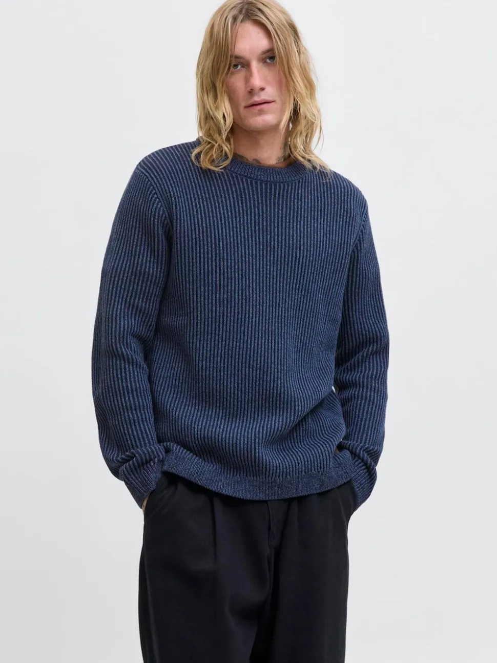 JACK & JONES Blue Long Sleeve Knitted Polo Top