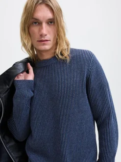 JACK & JONES Blue Long Sleeve Knitted Polo Top