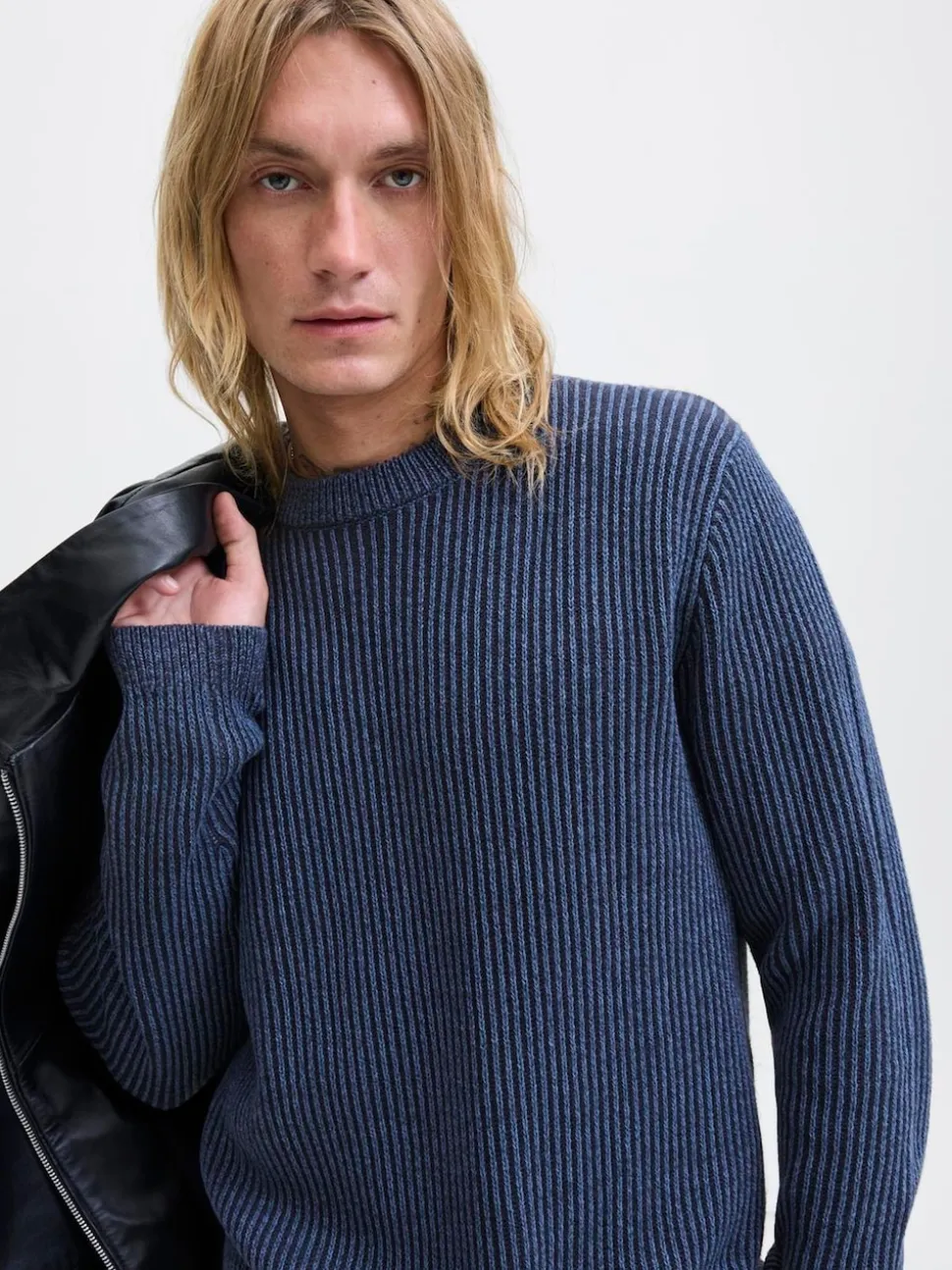JACK & JONES Blue Long Sleeve Knitted Polo Top