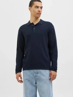 JACK & JONES Blue Long Sleeve Knit Polo Shirt