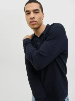 JACK & JONES Blue Long Sleeve Knit Polo Shirt