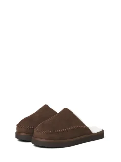 JACK & JONES Brown Fleece Lined Stitch Detail Mule Slippers