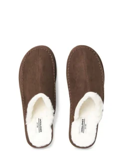 JACK & JONES Brown Fleece Lined Stitch Detail Mule Slippers