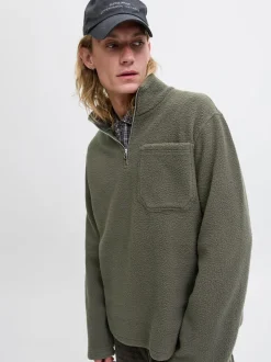 JACK & JONES Brown Half Zip Teddy Fleece