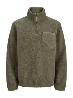 JACK & JONES Brown Half Zip Teddy Fleece