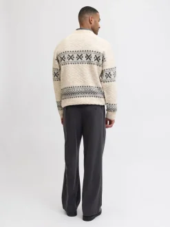 JACK & JONES Cream Fairisle Pattern Crew Knit Long Sleeve Jumper