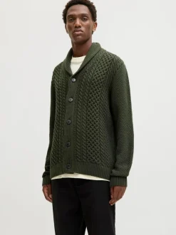 JACK & JONES Green Cable Knit Shawl Cardigan