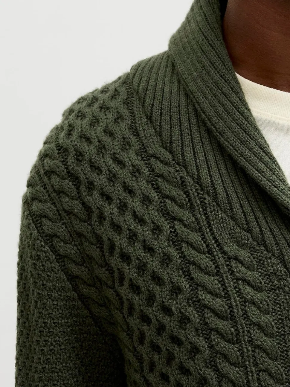 JACK & JONES Green Cable Knit Shawl Cardigan