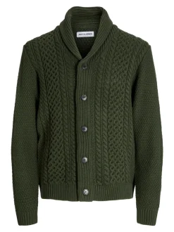JACK & JONES Green Cable Knit Shawl Cardigan