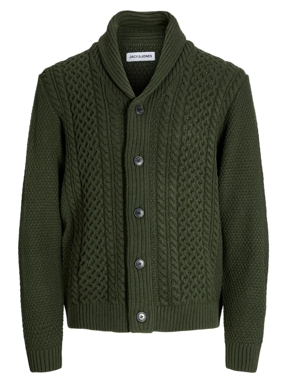 JACK & JONES Green Cable Knit Shawl Cardigan