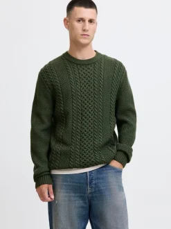 JACK & JONES Green Cable Knit Crew Neck Jumper