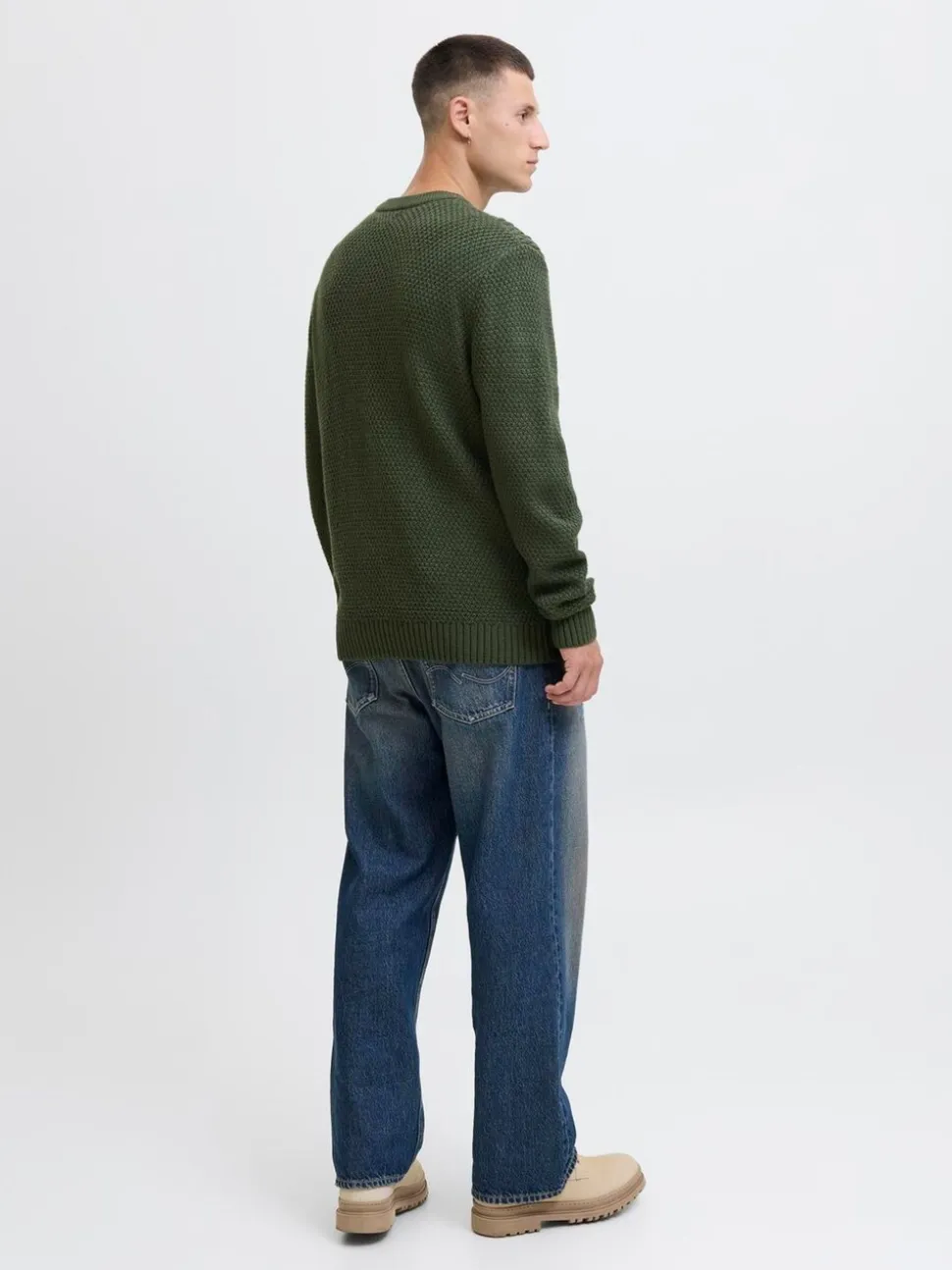 JACK & JONES Green Cable Knit Crew Neck Jumper