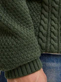 JACK & JONES Green Cable Knit Crew Neck Jumper