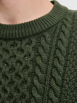 JACK & JONES Green Cable Knit Crew Neck Jumper