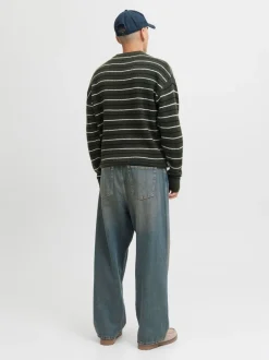 JACK & JONES Green Stripe Knit Crew Neck Jumper