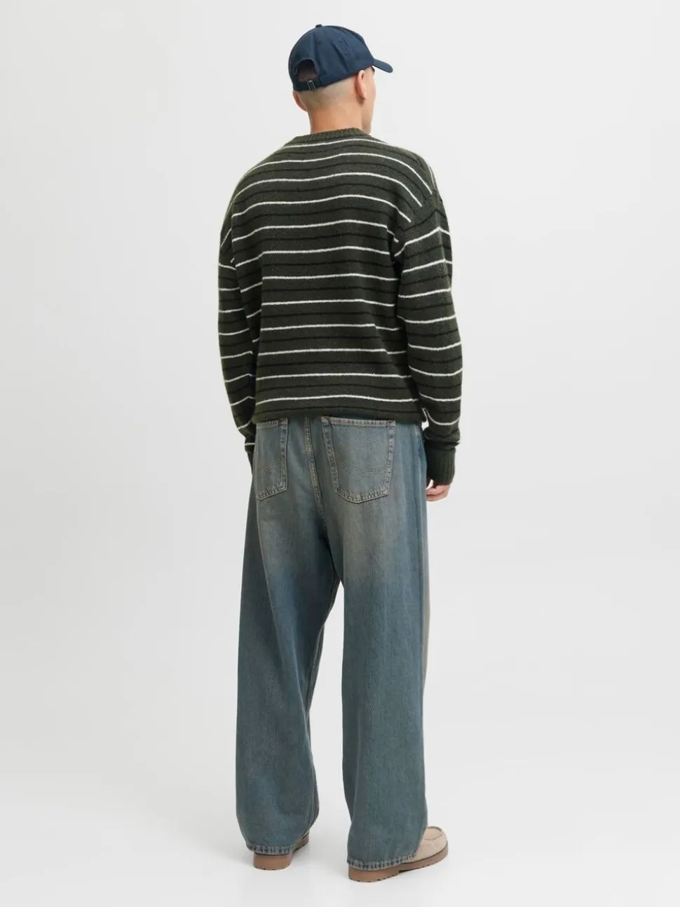 JACK & JONES Green Stripe Knit Crew Neck Jumper