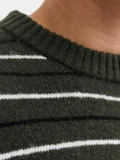 JACK & JONES Green Stripe Knit Crew Neck Jumper