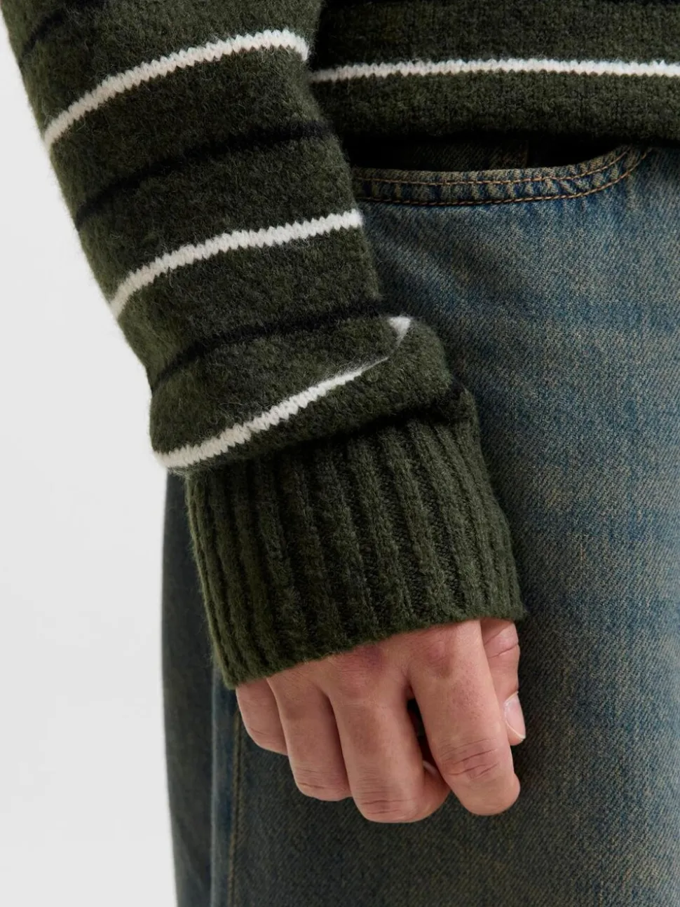 JACK & JONES Green Stripe Knit Crew Neck Jumper