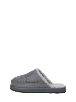 JACK & JONES Grey Fleece Lined Stitch Detail Mule Slippers
