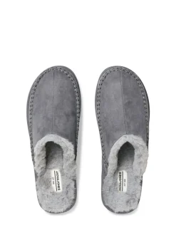 JACK & JONES Grey Fleece Lined Stitch Detail Mule Slippers