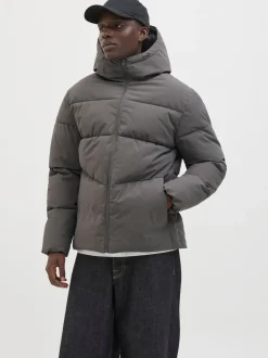 JACK & JONES Grey Hooded Puffer Jacket