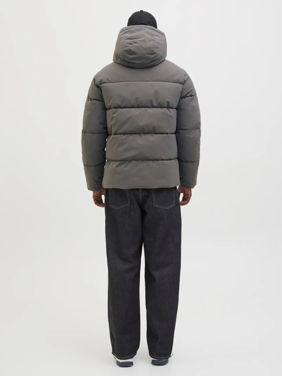 JACK & JONES Grey Hooded Puffer Jacket