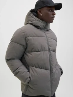 JACK & JONES Grey Hooded Puffer Jacket
