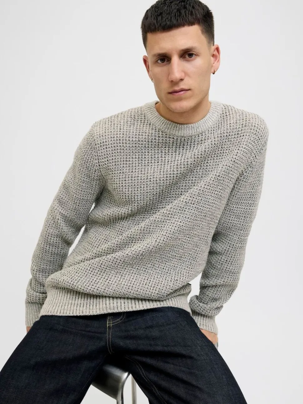 JACK & JONES Grey Knit Crew Neck Jumper
