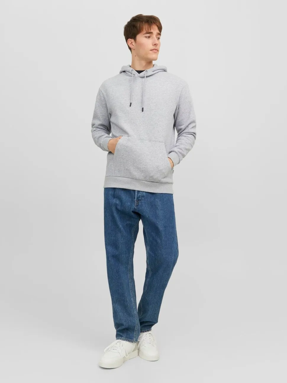 JACK & JONES Grey Relaxed Fit Plain Hoodie