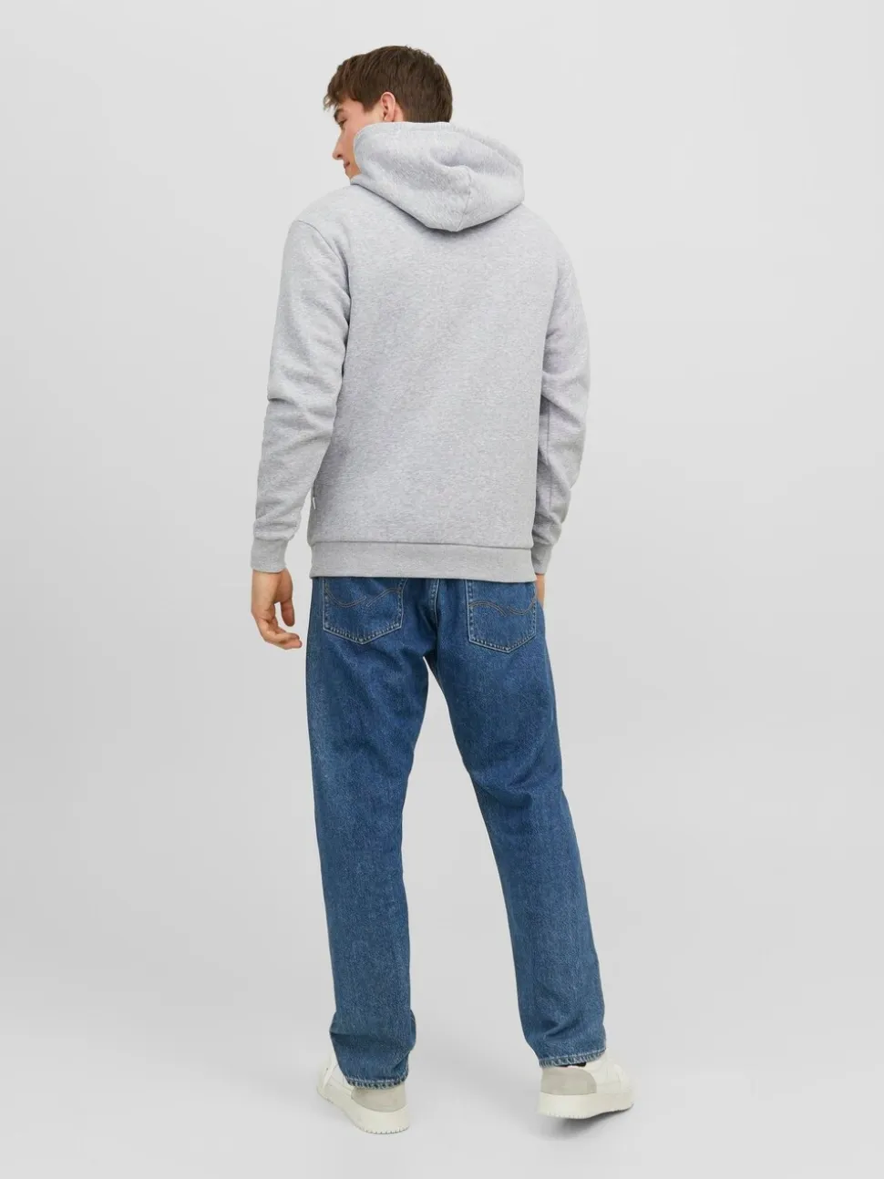 JACK & JONES Grey Relaxed Fit Plain Hoodie