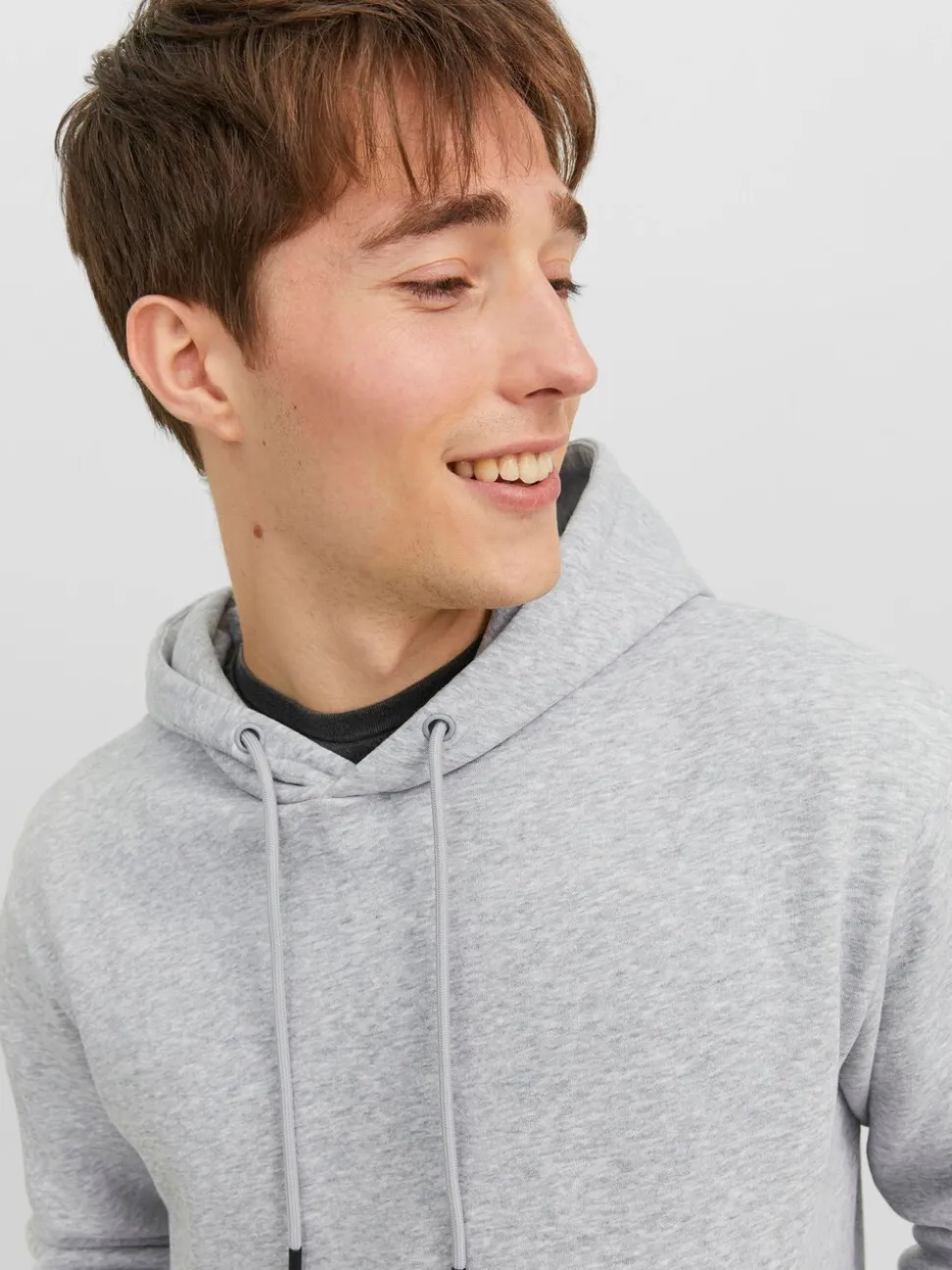 JACK & JONES Grey Relaxed Fit Plain Hoodie