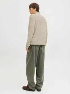 JACK & JONES White Cable Knit Half Zip Jumper