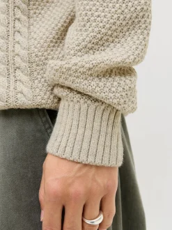 JACK & JONES White Cable Knit Half Zip Jumper