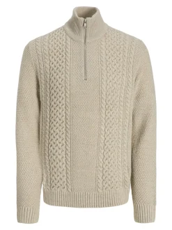JACK & JONES White Cable Knit Half Zip Jumper