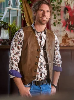 Joe Browns Brown Button-Up Leather Waistcoat